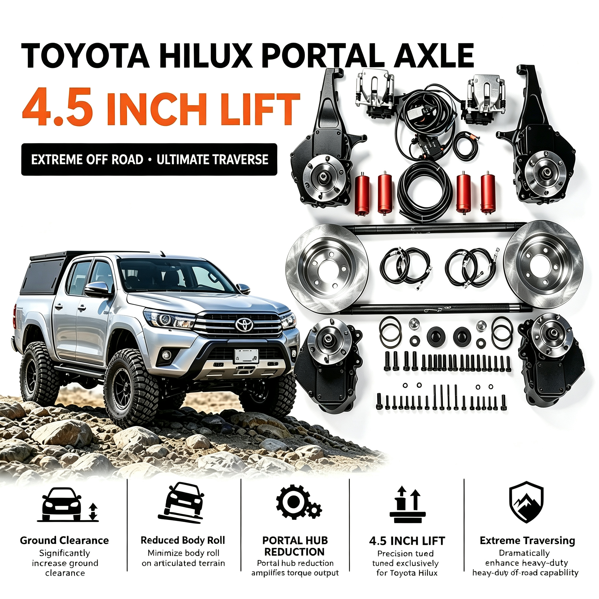 Toyota Hilux Vigo Revo 4.5 inch lift portal axles-1