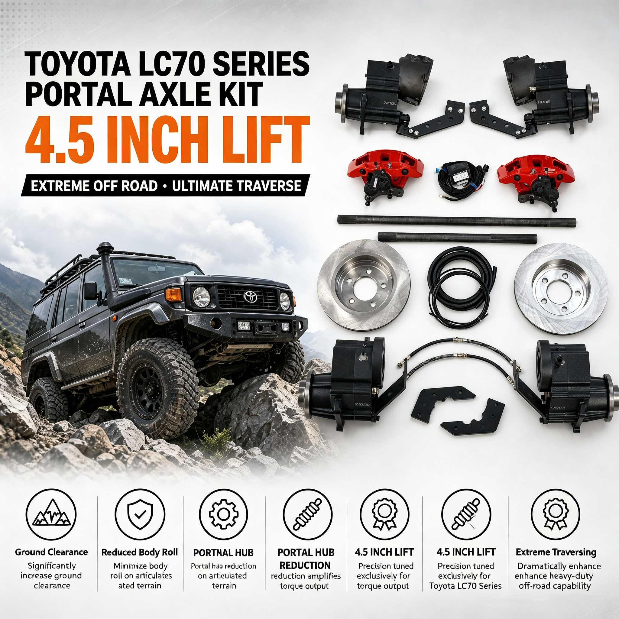 Toyota LandCruiser LC76 4.5 inch lift portal axle-1